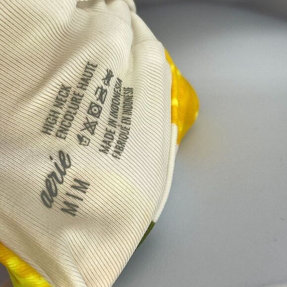 Aerie High Neck Striped Keyhole Lemon Print Bikini Top Bathing Suit - Picture 4 of 4